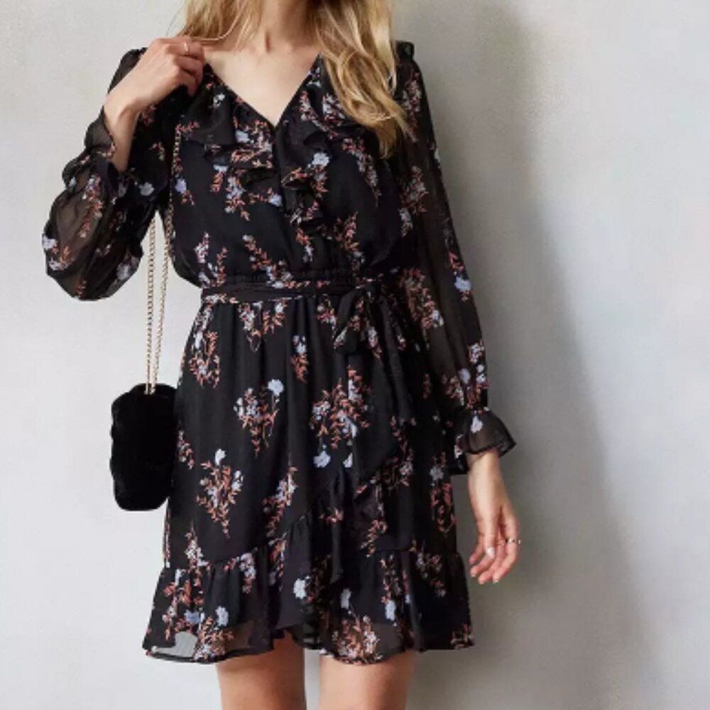 Lauren Conrad Ruffle Trim Wrap Mini Dress